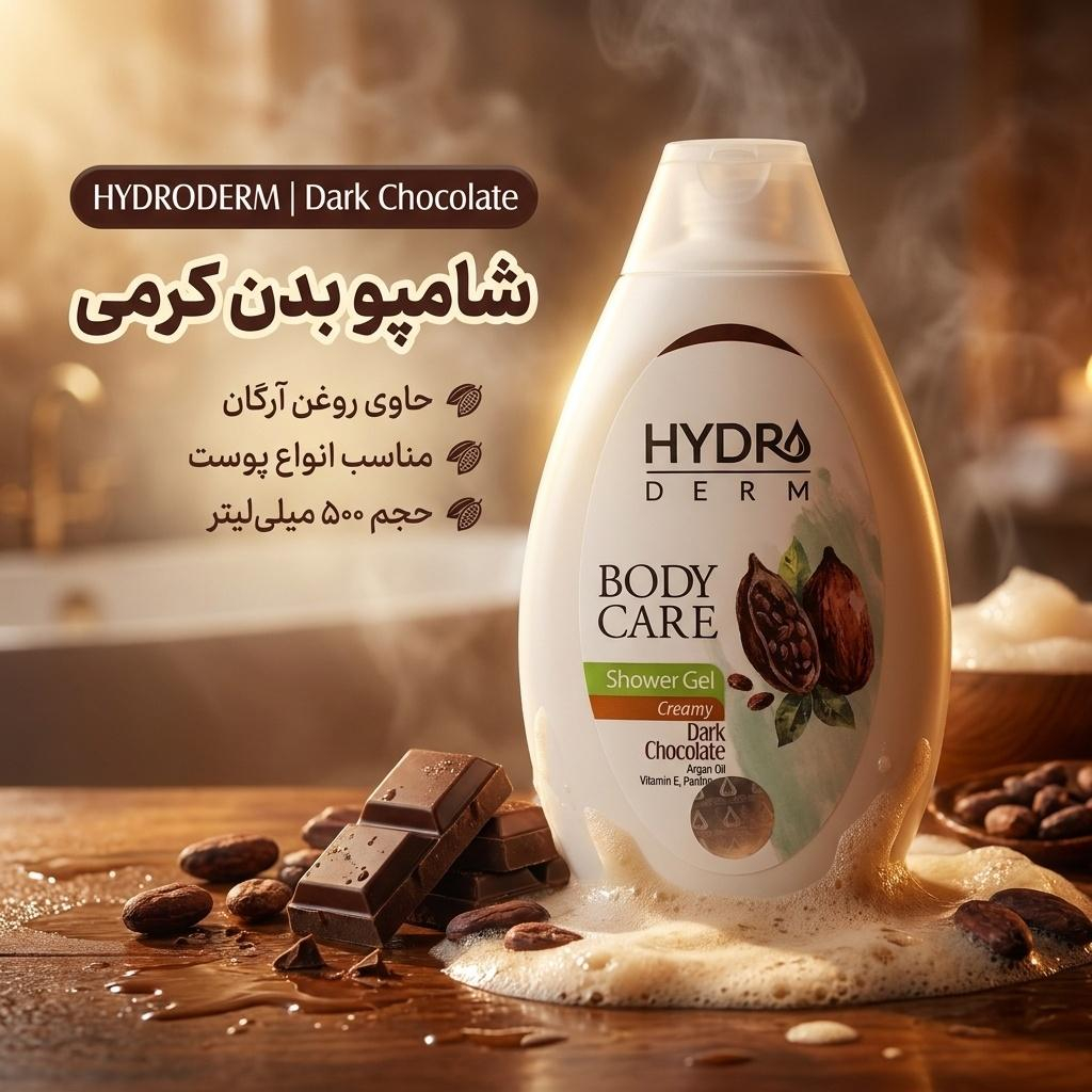 شامپو بدن کرمی هیدرودرم مدل Dark Chocolate مناسب انواع پوست حجم 500 میلی لیتر