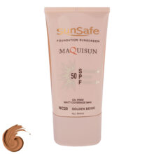 ضدآفتاب کرم پودری و پرایمری فاقد چربی سان‌سیف مدل مکیسان بژ طلایی NC20 با SPF50 حجم 40 میلی‌لیتر